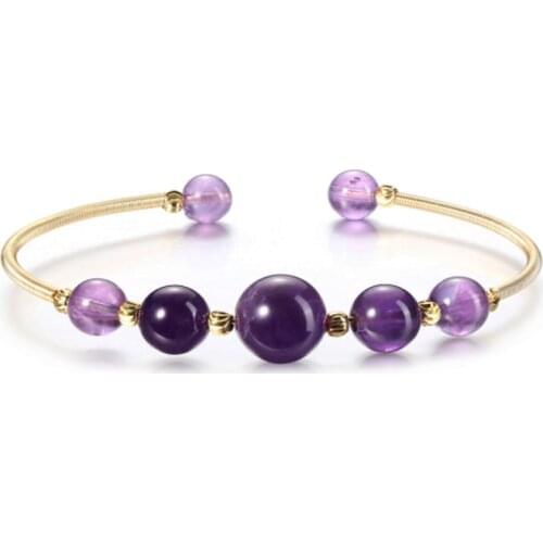 Natural Stone Five Round Beads Bracelet Gold Opening Elastic Wire Bangle Bracelets Inner Circumference 6.8 Inches for Women