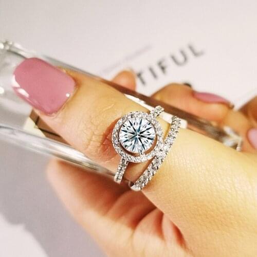 2021 new halo 925 sterling silver wedding ring set for women lady anniversary gift jewelry wholesale Black Friday R5120