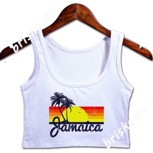 Jamaica Beach Crop Top Women High Street Sleeveless Tank Top Summer Style Sexy Crew Neck Personalized Fashion Vest