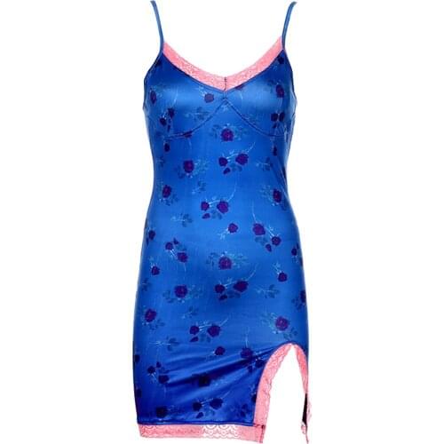 Imcute Women Floral Slip Dress, Spaghetti Strap V-neck Split Hem Dress Color Block Lace Clothes 2020 New Hot