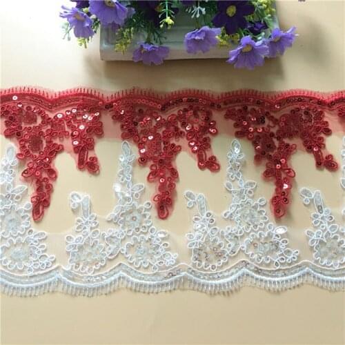 1Yard Delicate Lace Fabric Venise Venice Sequined Appliques DIY Decorative Lace Trim Wedding Birthday Christmas Decorations Red