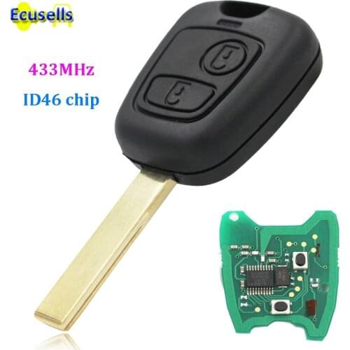 10pcs/lot For Citroen 2 BUTTON REMOTE KEY 433MHz + Transponder Chip ID46 +BLADE with groove