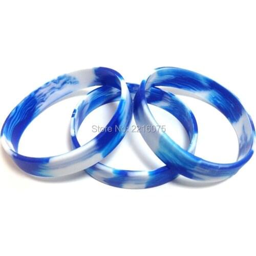 100pcs Blue & White Swirl silicone wristband rubber bracelets free shipping