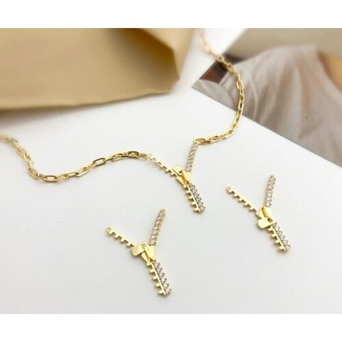 18K gold design zipper shape double hanging accessories DIY personalized necklace handmade clavicle chain jewelry material 2PCS