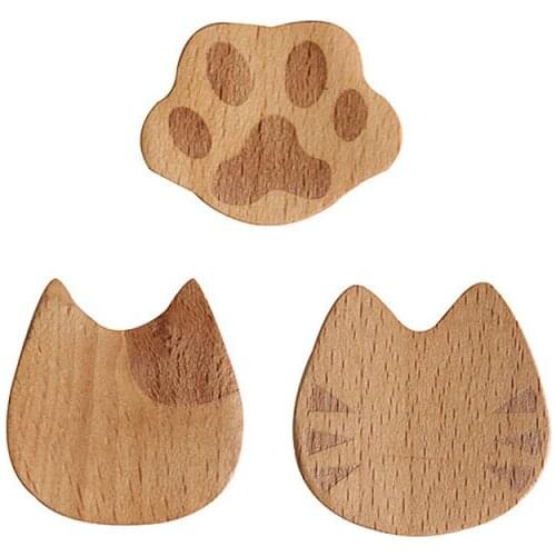 2PCS Wooden Cat Shaped Spoon Fork Rest Chopsticks Holder Home Kitchen Decoration