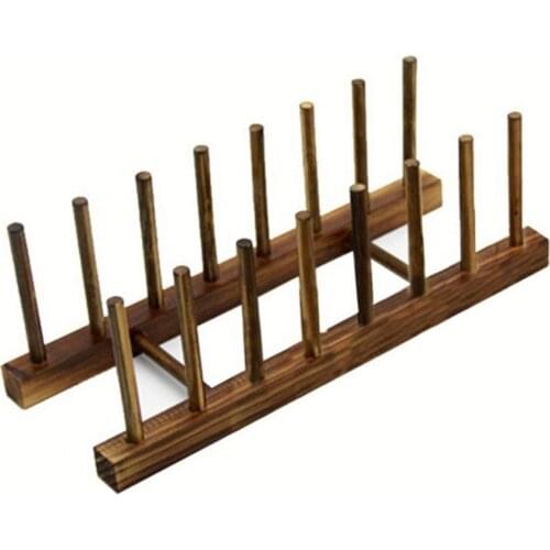 3/4/5/6/7Grid Kitchen Dish Drain Rack Dinnerware Storage Organizer Tray Plate Drying Shelf Wooden Book Cups Display Stand Holder