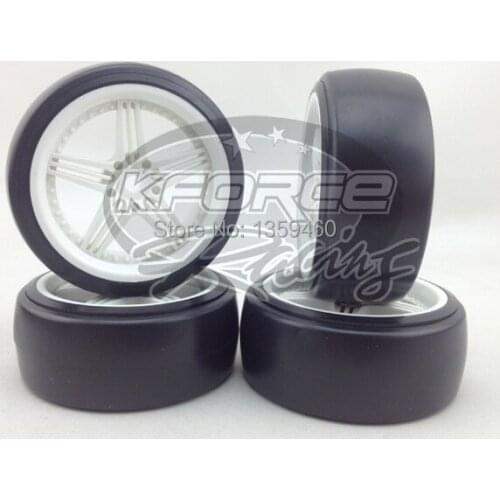 New Design 4pcs RC Hard Double Color Drift Tires Tyre Wheel Rim 5 spoke (material white )fits for 1:10 Drift Car 1/10 Drift Tire