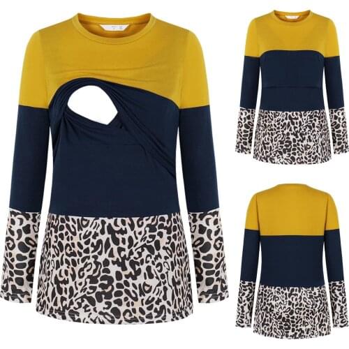#50 Nursing Clothes Breastfeeding Fashion Women Maternity Clothes Leopard Print Long Sleeve Breastfeeding Tops T-shirt Grossesse
