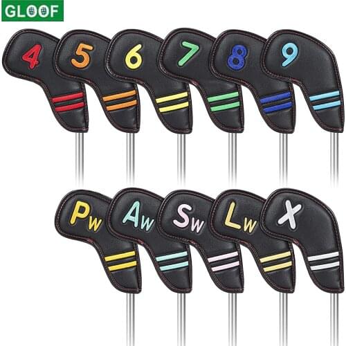 9Pcs/Set Golf Iron Head Covers Pu Leather Iron Headcovers with Laser Number Tag for Iron with Magic Tape (4 5 6 7 8 9 Pw Aw Sw )