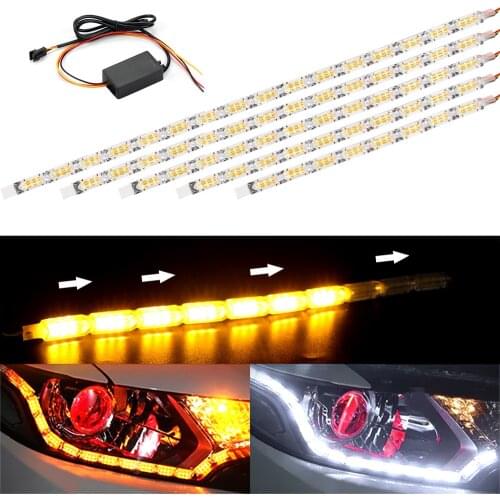 60 Daytime Running white switchback to yellow Light DRL Double Flowing Type LED White Amber Lamp car headlight