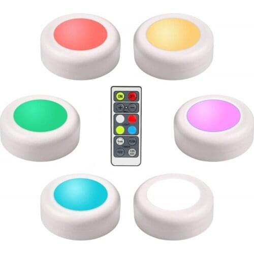 Wireless 16 Colors RGB LED Puck Light 6 Pack With Remote Control RGB Under Cabinet Lighting Closet Wardrobe Stair Wall Lamp