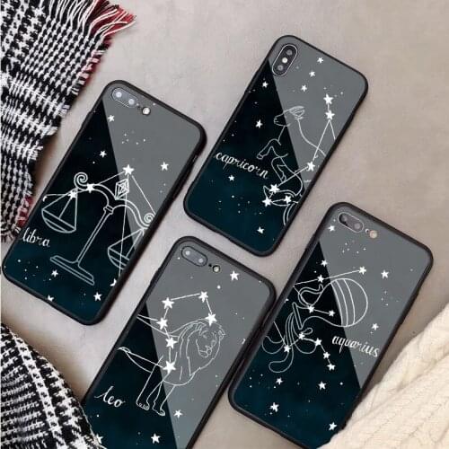 12 constellation Tempered Glass Phone Case For iphone 12 11 Pro Max 5 6 7 8 X XS XR XSMax Shell 12Pro Max Cover Shell
