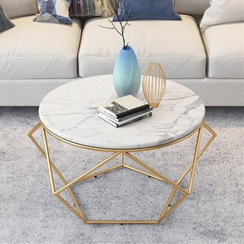 CJ-07846 Marble Side Table European Style Luxury Coffee Table Round Living Room Decoration Bedroom Side Table With Metal Frame