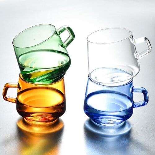Colored Glass Cup High Borosilicate Wooden Coaster Coffee Cup Tea Cup Milk Juice Drinking Glasses
