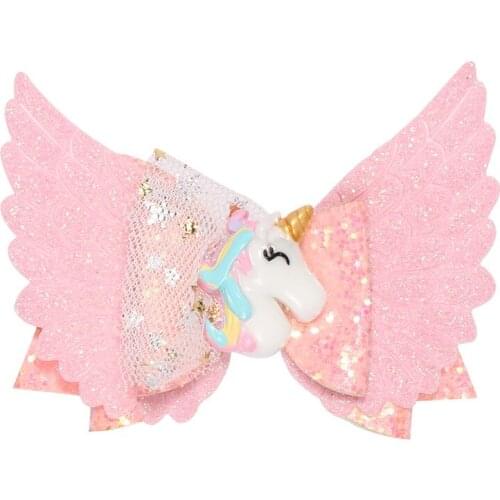 2019 NEW Unicorn Wing Hair Accessories for Girls Children Princess Glitter Hair Bows Clips Handmade Hairpins Cute Kids Headdress
