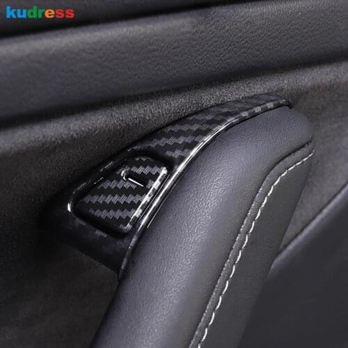 For Tesla Model Y 2020 2021 2022 Carbon Fiber Style Insider Door Lock Switch Panel Cover Trim Car Interior Accessories 8pcs/set