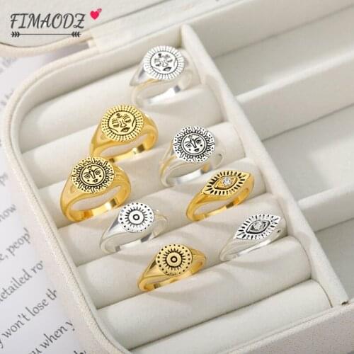 FIMAODZ Aesthetic Rings For Women Sun Face Rune Evil Eye Exquisite Gold Couple Ring Gothic Jewelry Gifts
