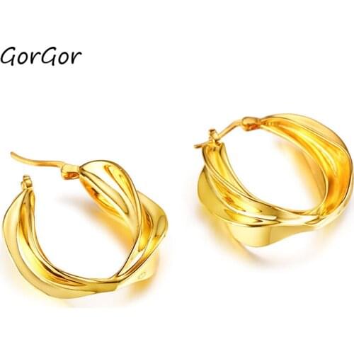 GorGor 2020 Simple Understated Copper Material Fashion Style Golden Round Circle Drop Earrings for Women Jewelry Gift ME-670
