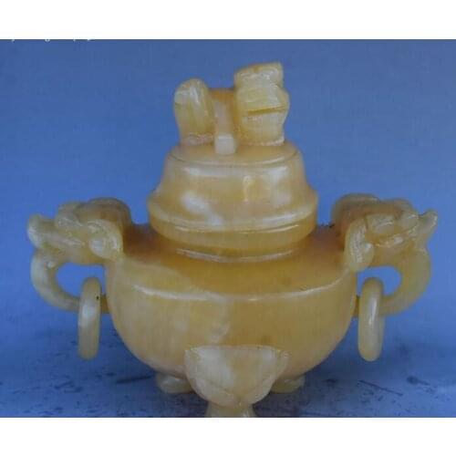 Chinese Natural Yellow Jade Foo Fu Dog Guardion Lion Imperial Stamp Signet Pair