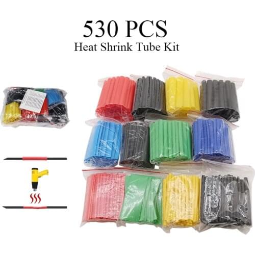 530pcs Plastic Shrink Kit Assorted Heat Shrink Tube Wire Cable Insulated Sleeving Tubing Set Shrinkage 2:1 Pipe Sleeve 8 Sizes