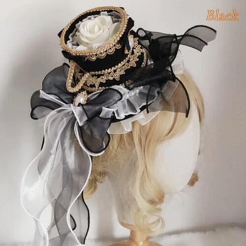 Lolita Hat Lace Cute Bowknot Flower Straw Girls Cosply Multilayer Lace Bonnet Hat Gorgeous Elegant Tea Party Costume Accessories