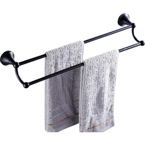 Leyden Oil Rubbed Bronze Brass Double Towel Bars Black Wall Mounted Bathroom Towel Rack Holder Towel Shelf Bathroom Accessories