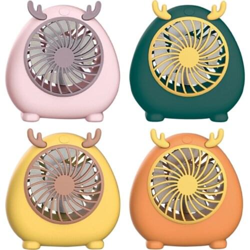 Cute Deer Shape Handheld Fan Portable Desktop Fan Electric 3-speeds Wind Adjustment Fan USB Charging