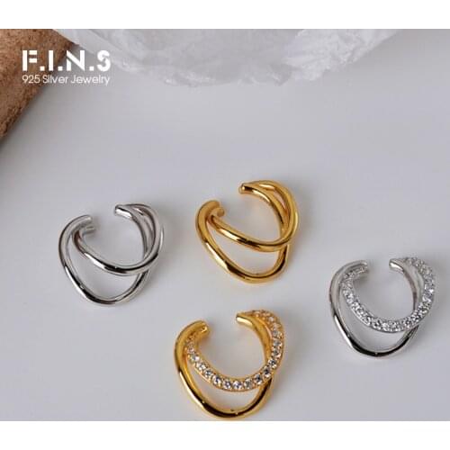 F.I.N.S 1PC Korean Fashion S925 Sterling Silver Double-Layer Line Ear Clips without Pierced Two Styles Ear Bone Fine Jewelry