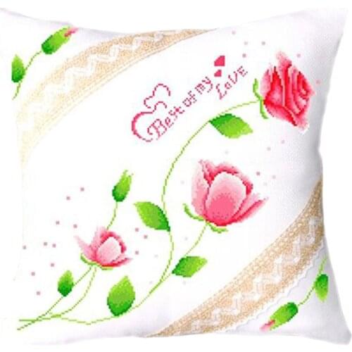 Love You Forever Best of My Love Floral Cushion Cover Stamped Cross Stitch Abstract Flowers Throw Pillow Kit, 18.1inches