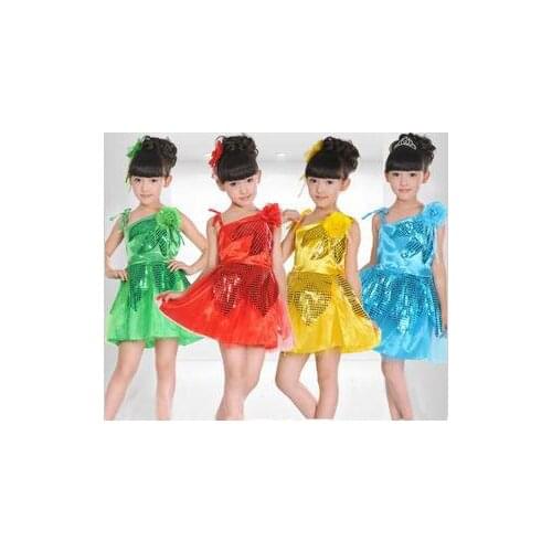 Huge Savings 12pieces/dozen childrens costumes girls performing apparel modern sequined veil princess Dress dance clothing