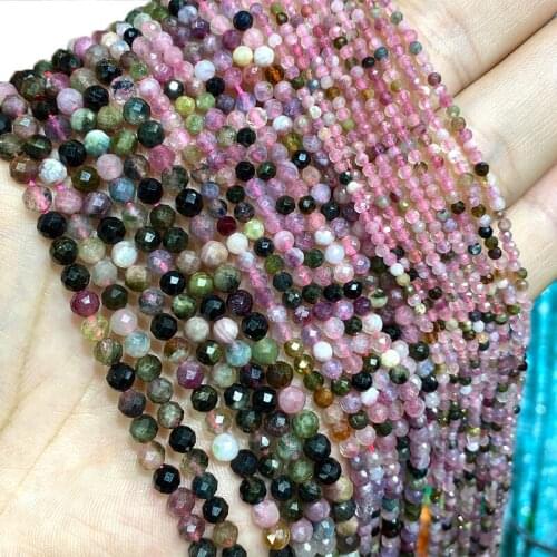 Wholesale 100% Natural Gem Stone Tourmaline Faceted Round Beads For Jewelry Making DIY Bracelet Necklace 2MM 3MM 4MM