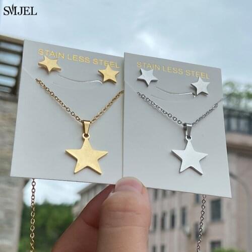 Stainless Steel Star Necklace For Women Man Fashion Simple Pentagram Necklace Earrings Engagement Jewelry Set Christmas Gifts