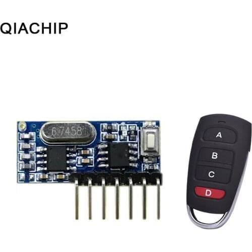 QIACHIP RF 433mhz Transmitter 4 Button Remote Control + Receiver Module Fixed EV1527 Decoding 4CH Output With Learning DIY Kit