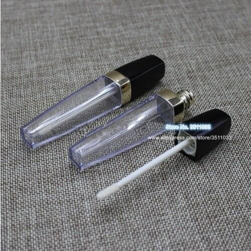 6ml Plastic Empty Cosmetic Lip Oil Refillable Tube, Black Lid Transparent Lip Gloss Bottle, Square Beauty Lip Storage Contatiner