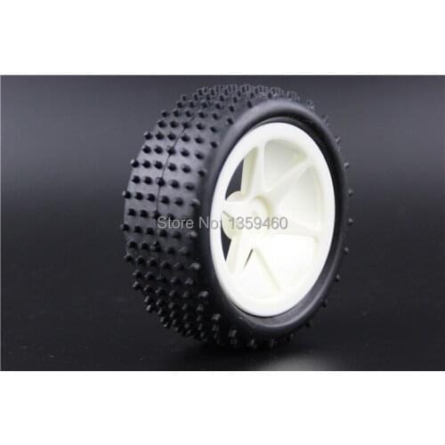 Pre-Glued 4pcs 1/10 Buggy Tires Tyre(Off-Road) 6 Spoke White Wheel Rim fits for 1:10 4WD Buggy Car 1/10 Tire
