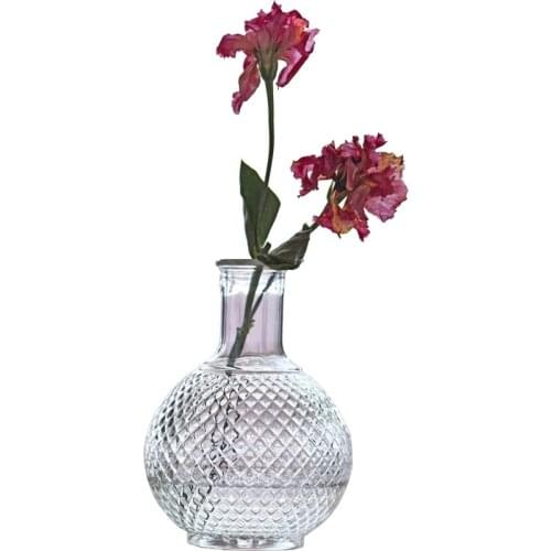 Nordic Design Relief Transparent Glass Vase Tabletop Hydroponic Small Bottle Terrarium Home Decoration Accessories