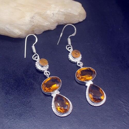 Gemstonefactory Big Promotion Unique 925 Silver Gushing Honey Topaz Women Ladies Gifts Dangle Drop Earrings 20212216