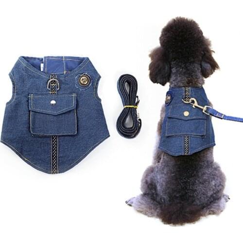 Pet Dog Harness And Leash Set Small Dog Cat Denim Vest Jacket Soft Mesh Padded Puppy Harness Leash For Small Medium Large Dogs