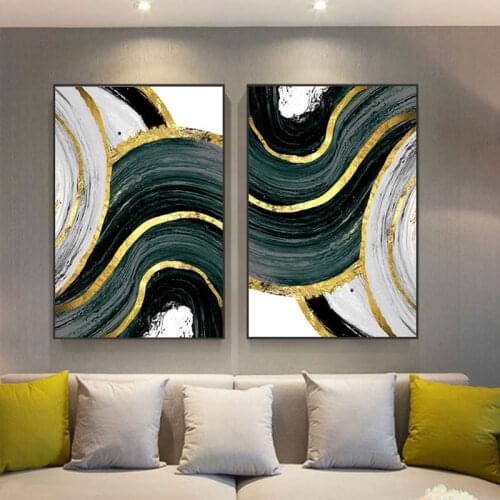 Modern Wall Art Nordic Green Golden Foil Painting Foil Poster Print Cuadros for Living Room HD Abstract Canvas Art Tableau Salon