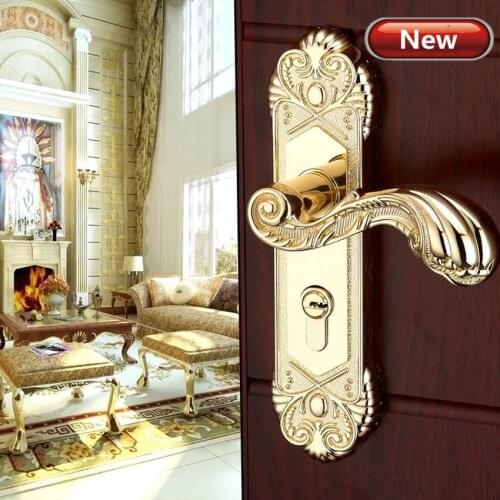 Modern fashion stain gold Interior solid wood panel handle lock brushed gold bedroom bookroom kitchen wooden door lock