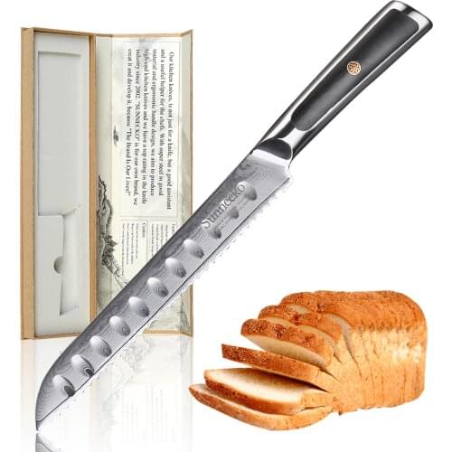 Sunnecko 8" inch Bread Knife Kitchen Knives Cutting Tools 73 Layers Damascus VG10 Steel Sharp High Quality Cake Knife G10 Handle