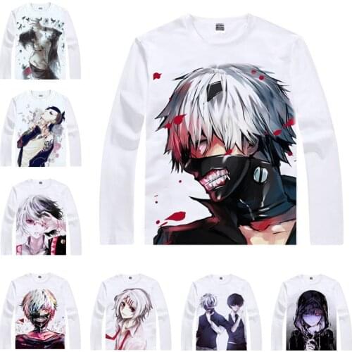 Tokyo Ghoul Ken Kaneki T shirts Japanese Anime Full Sleeve tshirt Mens Cosplay t-shirt camisas hombre masculina camisa mujer