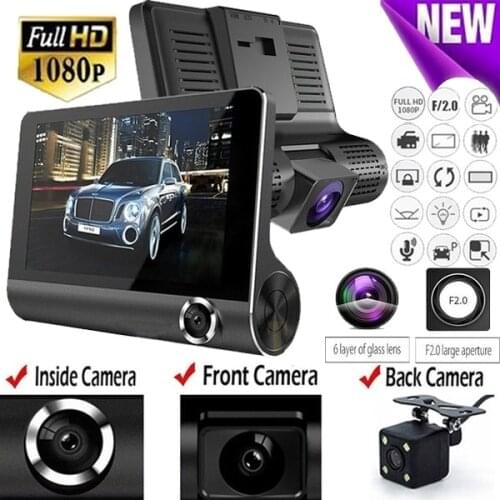 3In 1 4inch HD 1080P Three Lens Vehicle Car DVR Dash Cam Wide Angle Camera Video Reverse Image Recorder with Night Vision