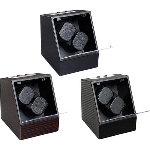 Vintage Automatic Rotation Ebony Wood Double Watch Winder Storage Display Case Box