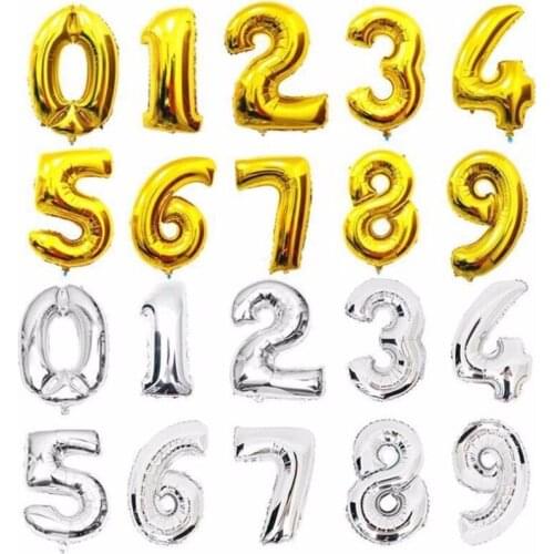 16 32 Inch Rose Gold Silver Rainbow Number Balloon Inflatable Air Ball Figure Digit Foil Birthday Party Wedding Decoration Ball