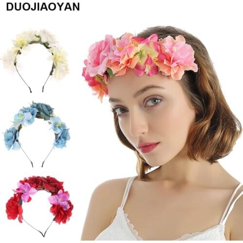 DUOJIAOYAN Artificial flower crown festival Women color fabric hair band Corolla Bridal flower Wreath for wedding