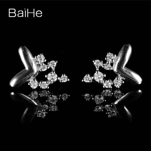 BAIHE SI/H Full Cut Natural Diamonds Solid 14k White Gold Wedding Gift Stud Earrings for Women Fine Jewelry Diamond Earrings