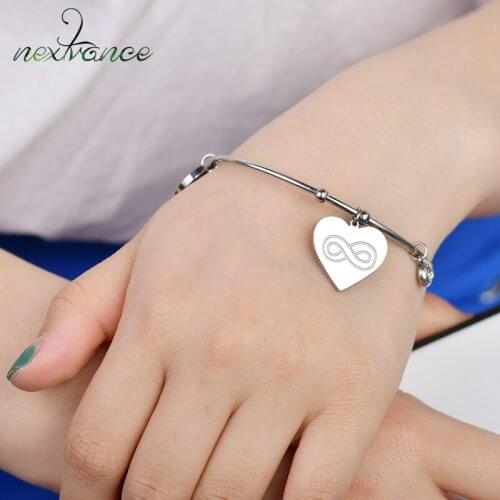 Nextvance Charm Infinity Heart Bangles Simple Stainless Steel Letter Bracelets CZ Stone Jewelry For Women