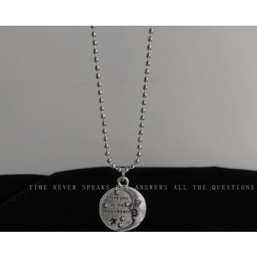 Moon Woman Necklace Chain Long Women Necklaces Star Jewelry Lady Round Pendant Silver Color Classic European Stainless Collares