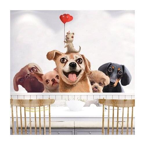 Animal Puppies Wall Sticker Cartoon Kindergarten Wallpaper Background Wall Kids Room Bedroom Wall Decor for Boys And Girls